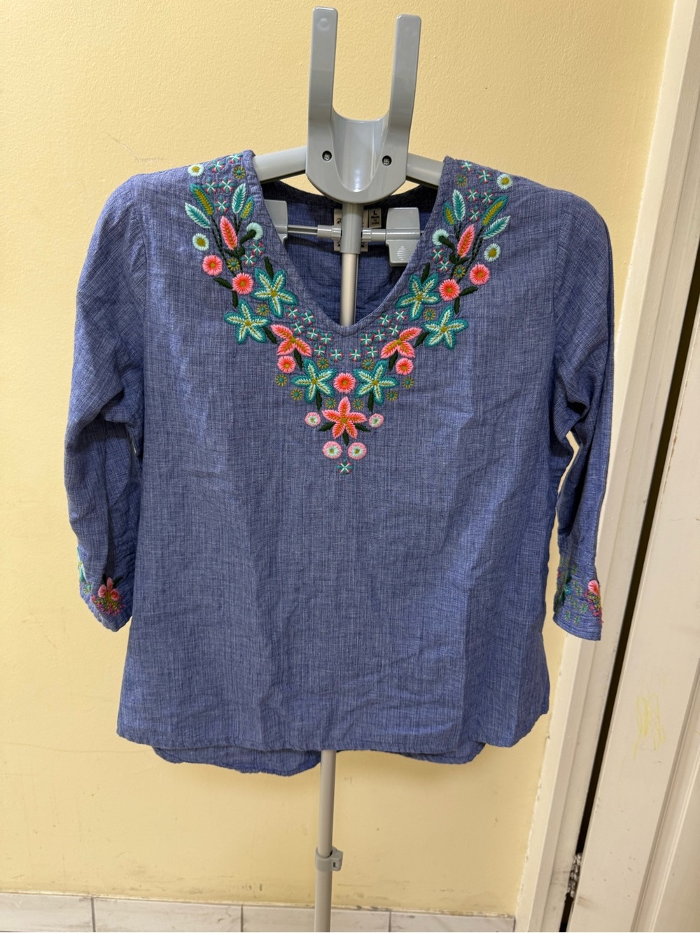 Parsley & Sage Blue Embroidered V-Neck Tunic